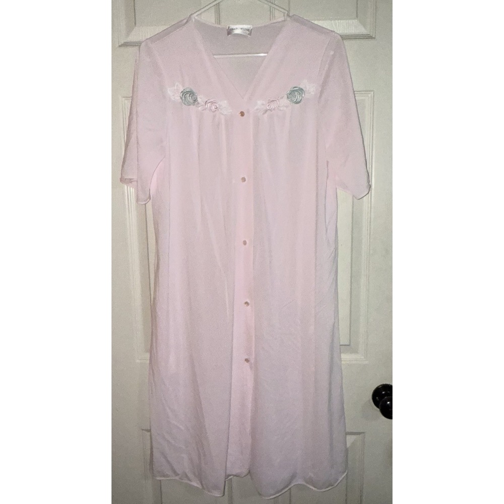 Vintage Shadowline Light Pink Short Sleeve Knee Length Rose Buds M
